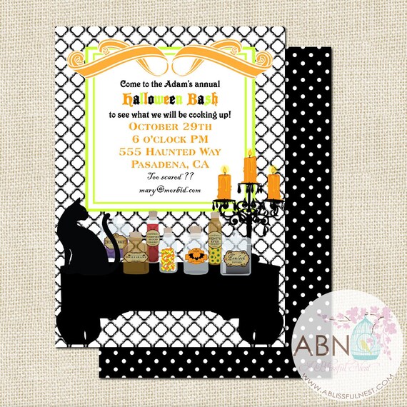 HALLOWEEN Party Invites- DIY Printable Invitation- Black Cat Silhouette Invite- by A Blissful Nest Il_570xn