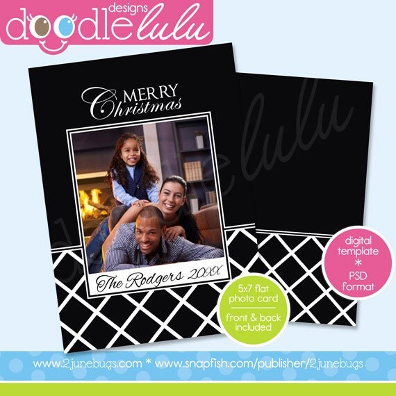 INSTANT DOWNLOAD Digital Printable 5x7 Black & White Lattice Merry Christmas Photo Card Template (Photoshop) PSD by Doodlelulu 2 june bugs Il_570xn