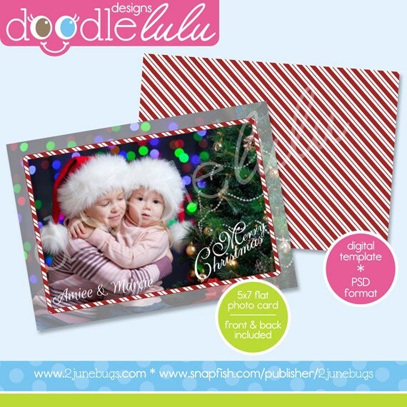 INSTANT DOWNLOAD Digital Printable 5x7 Red Candy Cane Merry Christmas Holiday Photo Card Template (Photoshop) PSD by Doodlelulu 2 june bugs Il_570xn