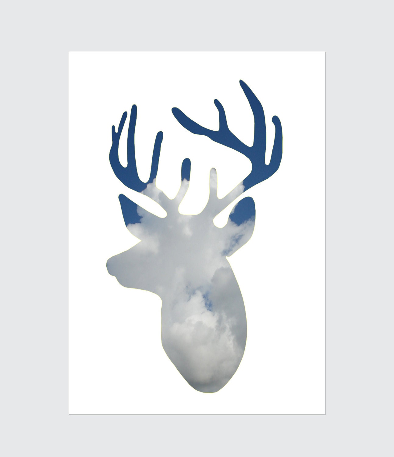 Reindeer Silhouette Print 8x10 inches-Cloudy -Wall art- Home decor- Reindeer Spirit- Earth Day-Blue - MILKANDPAPER