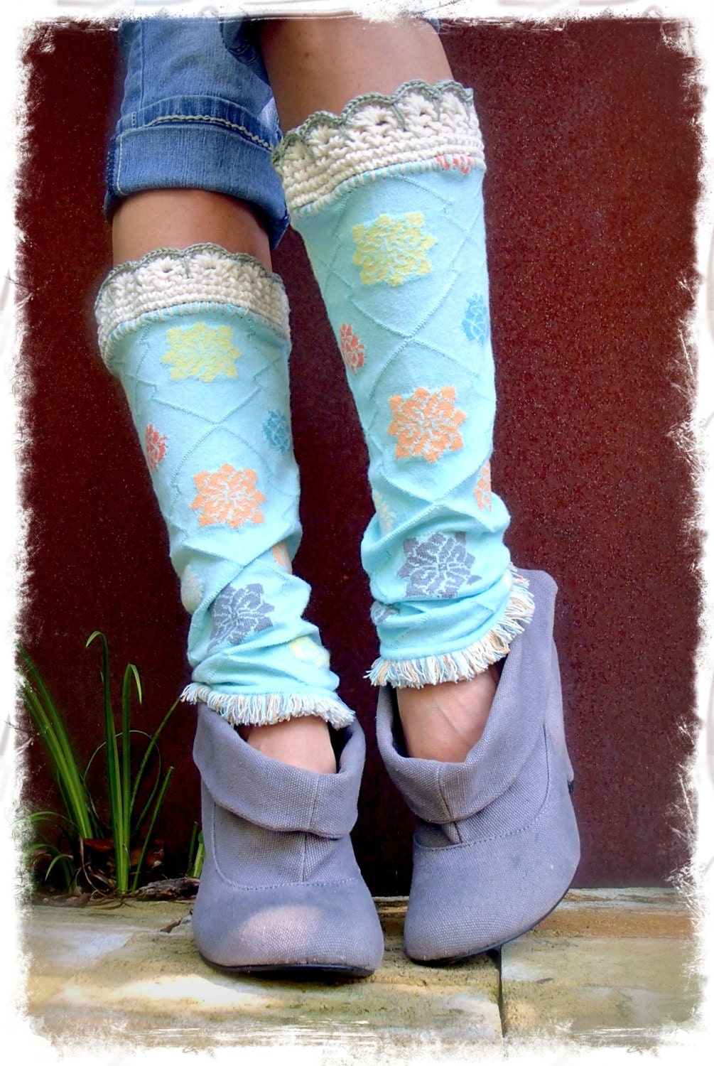 Reserved . Powder Blue LEG WARMERS Urban Chicks Flared by GPyoga
