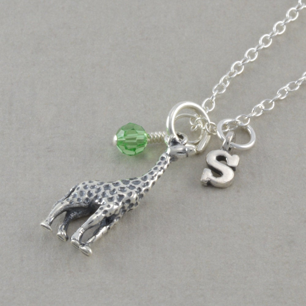 GIRAFFE Necklace, Little Girls Sterling Silver Necklace, childrens, child, birthday gift, initial, jewelry, personalized, SYBILL - SixSistersBeadworks