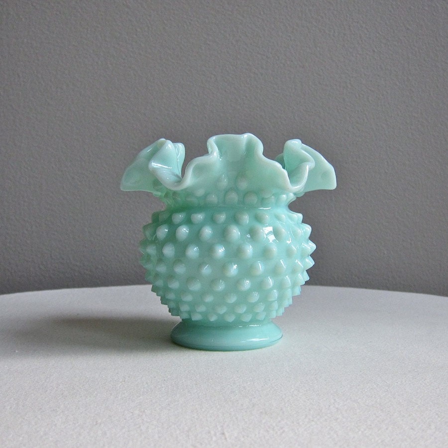 Fenton Green Pastel Hobnail Milk Glass Vase by BarkingSandsVintage