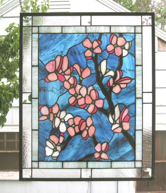 Pink Dogwood Flowers 20 x 24Stained Glass by StainedGlassArtist