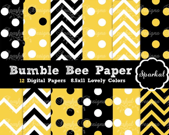 Bumble Bee Digital Paper, Chevron Paper, Polka dot Invitation Backgrounds polkadot Printable Party Paper, Invitation paper Instant Download Il_570xn