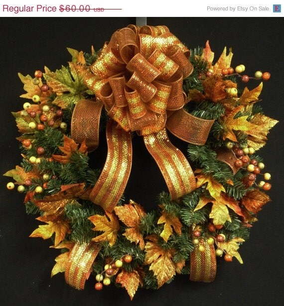 ON SALE Traditional Fall Pine Wreath, Autumn Decor, Fall Decorations