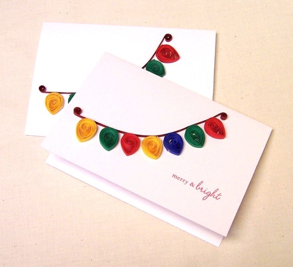 Items similar to Quilled Christmas Lights Handmade Greeting Cards Set