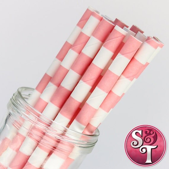 Rugby Stripe Light Pink Party Paper Straws - Cake Pop Sticks - Pixie Sticks - Qty 25 Il_570xn