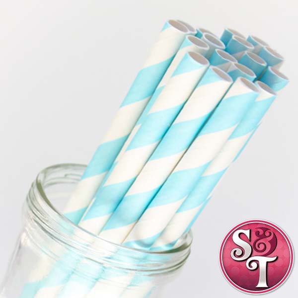 Stripe Light Blue Party Paper Straws - Cake Pop Sticks - Pixie Sticks - Qty 25 Il_570xn