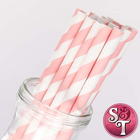 Stripe Light Pink Party Paper Straws - Cake Pop Sticks - Pixie Sticks - Qty 25 Il_570xn