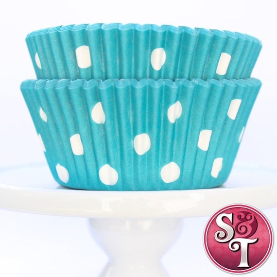 Aqua GREASEPROOF Dot Baking Cups Cupcake Liners - Quantity 50 Il_570xn