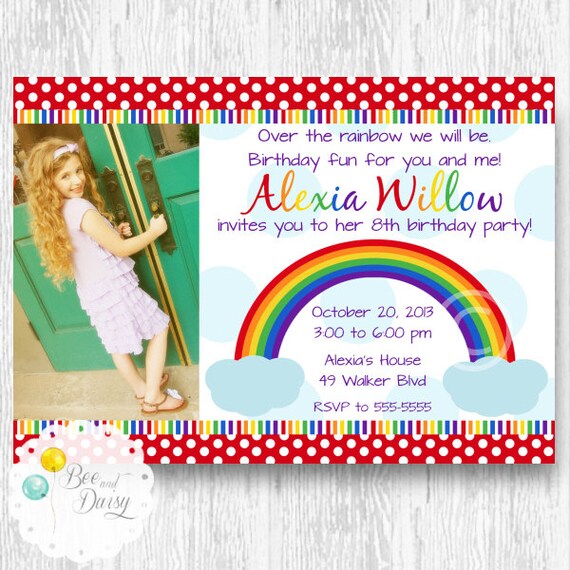 Rainbow Invitation for Birthday Party or Baby Shower - Girls DIY Printable Photo Invite by BeeAndDaisy Il_570xn