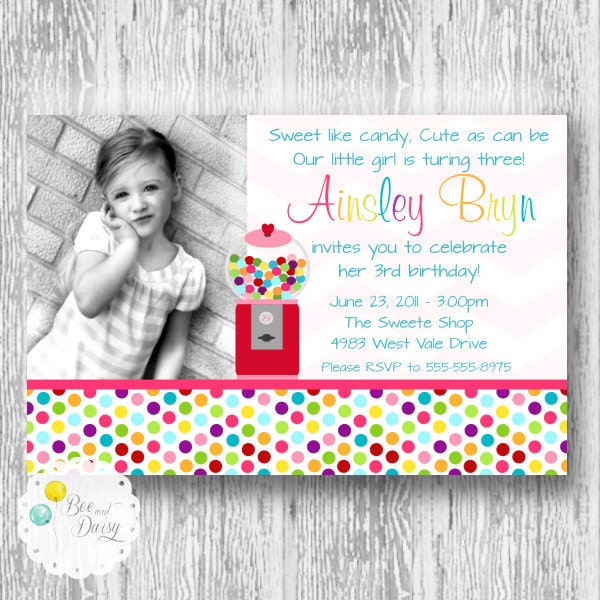 Gumball Invitation for Birthday Party or Baby Shower - Girls Sweet Shop DIY Printable Invite by BeeAndDaisy Il_570xn
