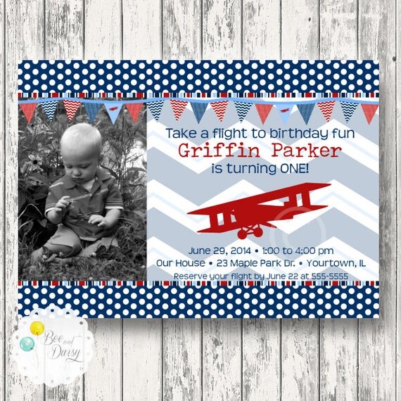 Biplane Invitation for Birthday Party or Baby Shower - Boys DIY Printable Plane Airplane Invite by Bee and Daisy Il_570xn