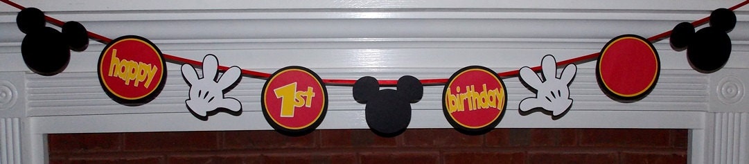 Mickey Birthday Banner ... READY TO SHIP ... Yellow Black Red ... add your child's name ...multiple shipping options available Il_570xn