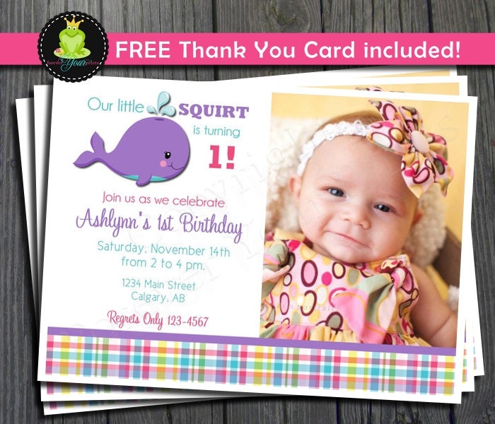 Preppy Whale Birthday Invitation - FREE Thank You Card included Il_570xn