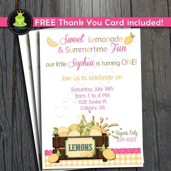Pink Lemonade Birthday Invitation - FREE Thank You Card included Il_570xn