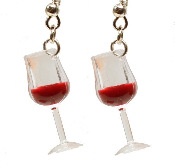 Wine Glass Earrings Cute miniature food jewelry by BitOfSugar