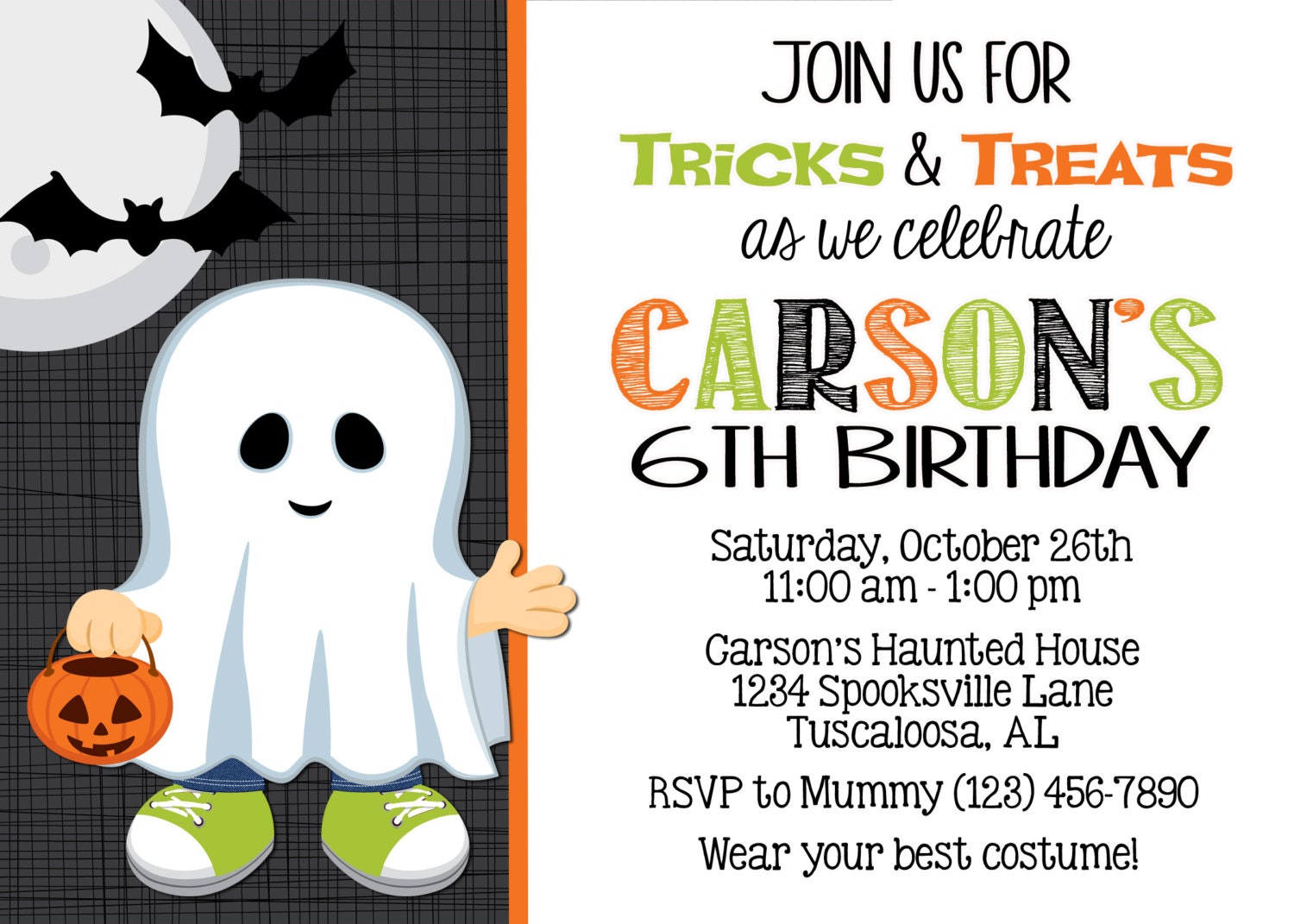 HALLOWEEN GHOST INVITATION 5x7 Birthday Party - Boy Printable Il_570xn