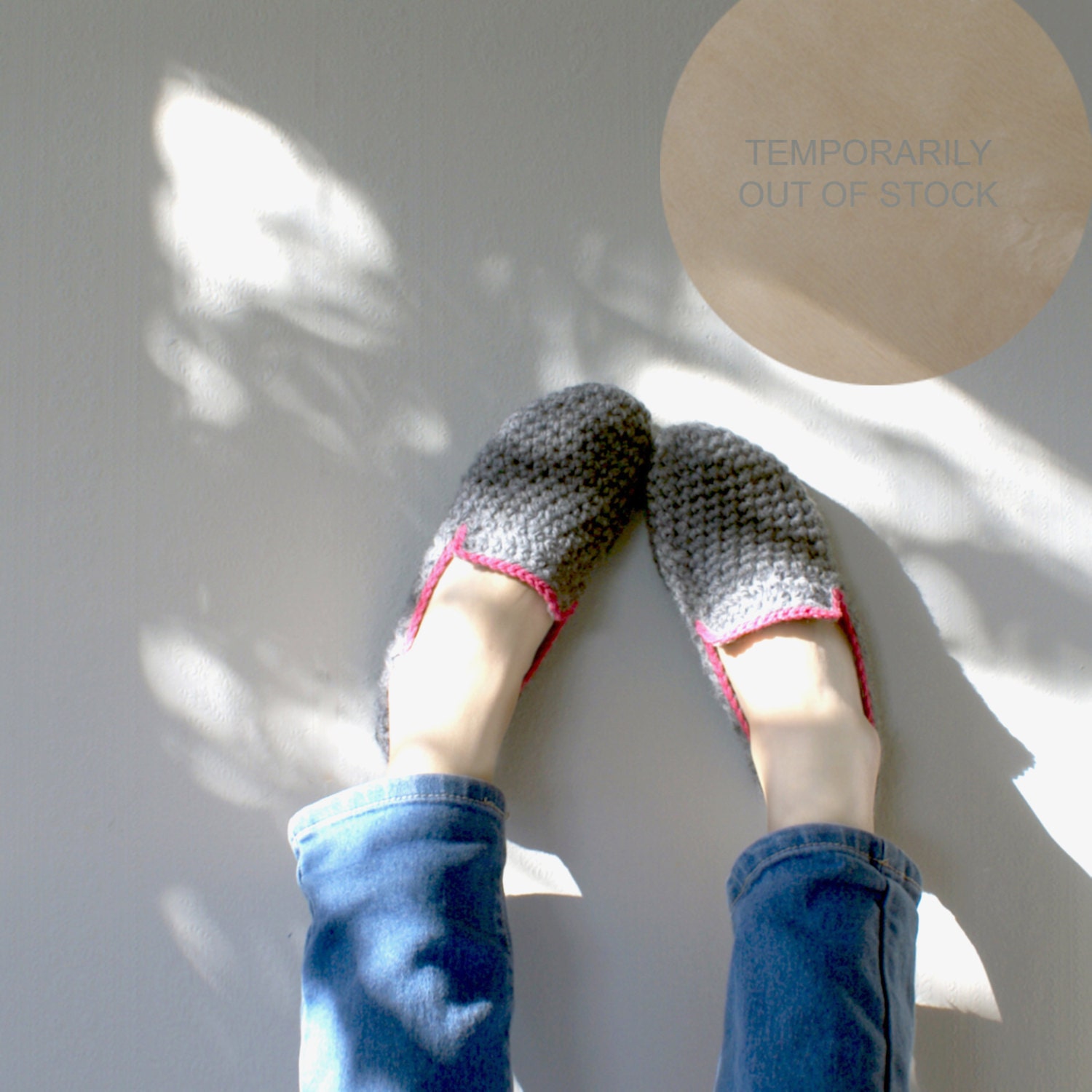 Grey Unisex Crochet Slippers - Custom Color Edging