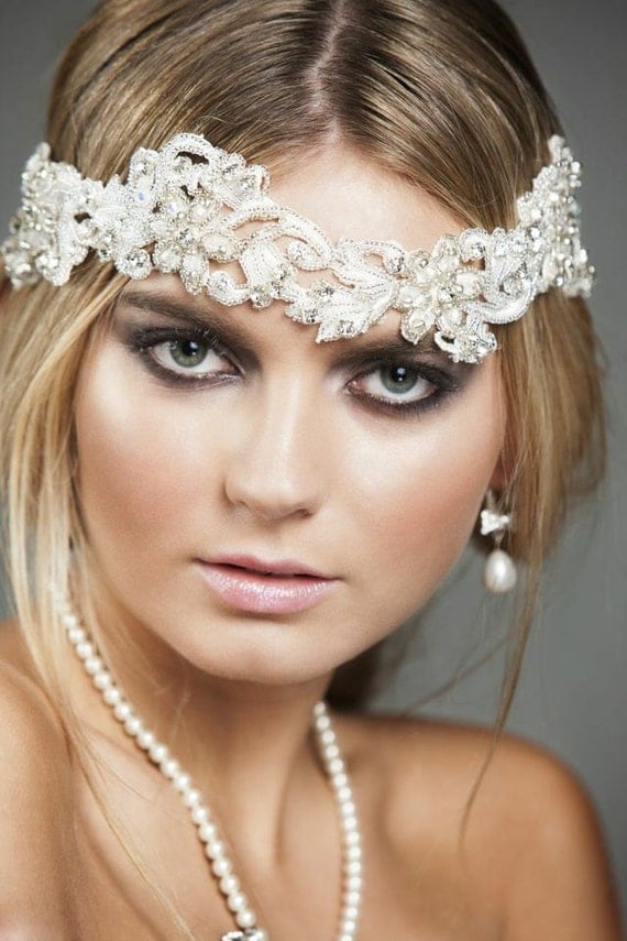 Hand beaded, embroidered hair accessory, headpiece, garland (boho chic)
