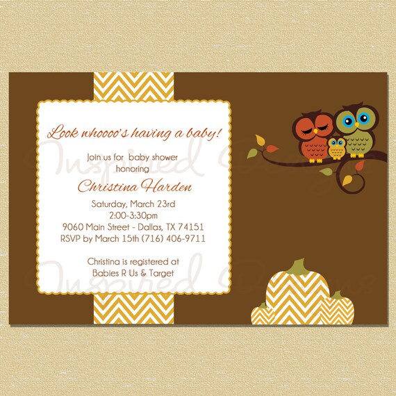 Autumn Pumpkin Fall Owls - Look Whoo's Having A Baby- Neutral Baby Shower/Sprinkle Invitation (Boy or Girl) Il_570xn