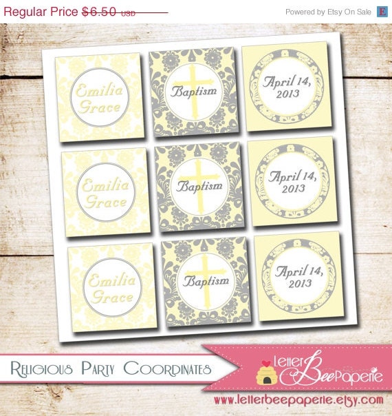 ON SALE Classic Baptism / Christening Cupcake Toppers - DIY Printable 2" Party Squares - Choose Your Colors - First Communion, Confirmation Il_570xn