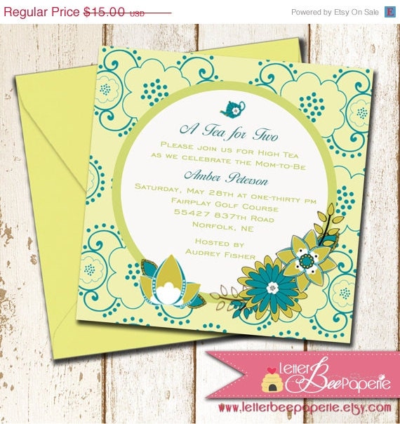 ON SALE Tea for Two Custom Baby or Bridal Shower Invitation - Choose Your Colors - Wedding Shower - Rehearsal Dinner - Birthday Party - DIY Il_570xn