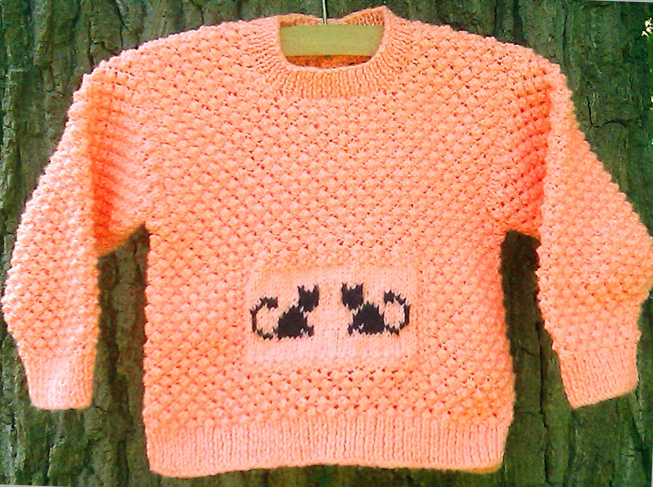 Child's / toddler's hand knit orange sweater with black cat motifs. Halloween / Thanksgiving / Fall / Autumn inspired jumper. - bebbyjumpers