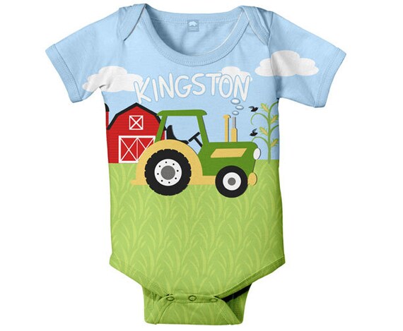 Farm Baby Bodysuit Personalized Green Tractor by SimplySublimeBaby