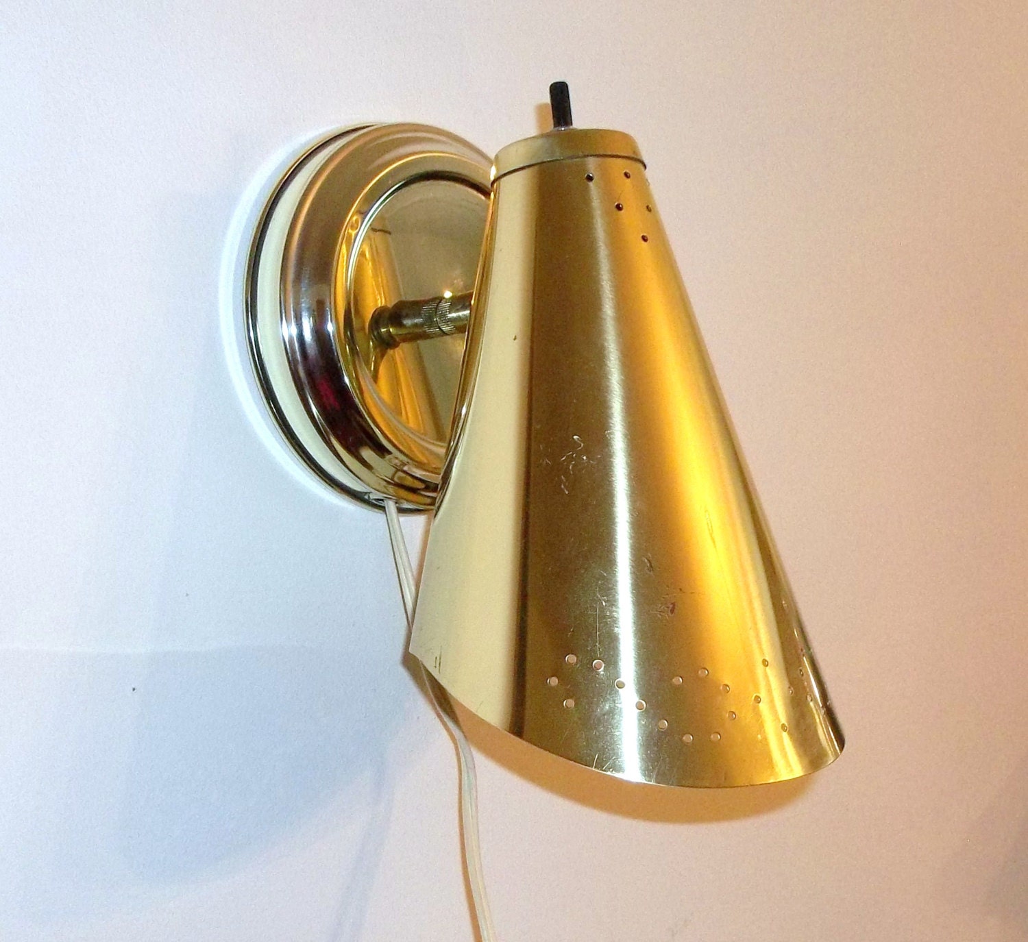 Mid Century Modern Brass Cone Wall Sconce Light by andreasantiques