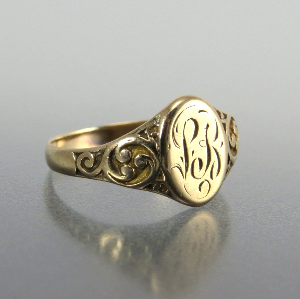 Antique Victorian 14k Gold Signet Ring LB Initials by BijouxBela