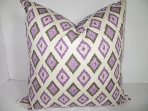 Decorative Pillow- 20x20 Purple Pillow-  Lavendar pillow, Cream Pillow, Geometric Pillow