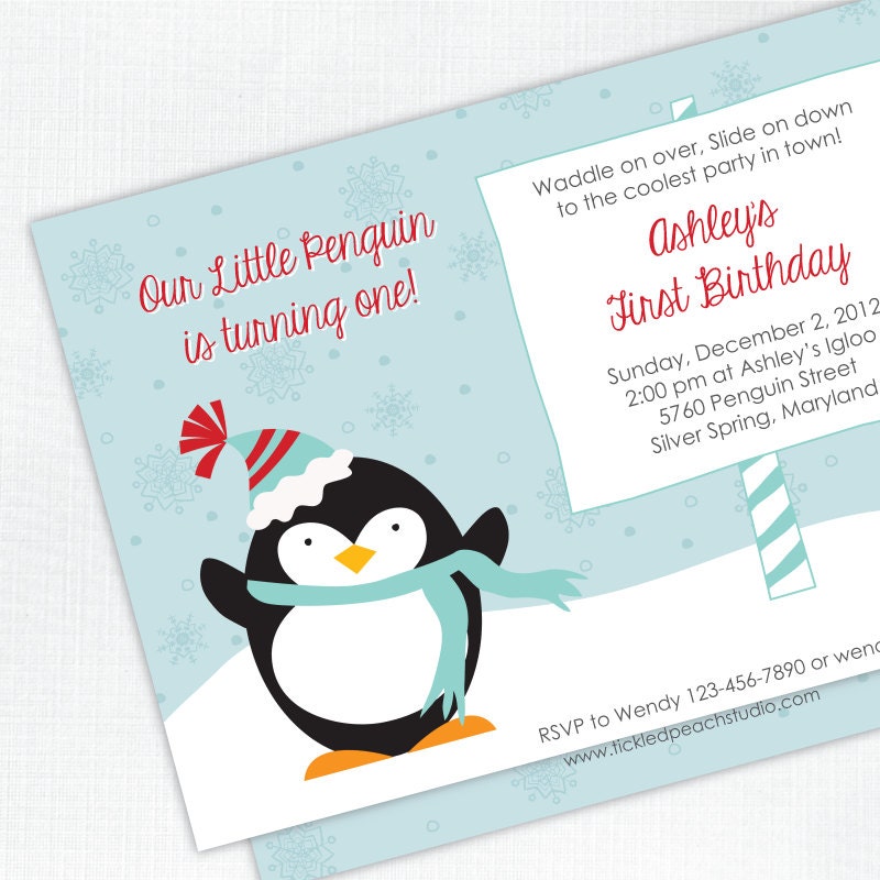 Penguin Birthday Party Invitation - PRINTED - Printable file also available Il_570xn