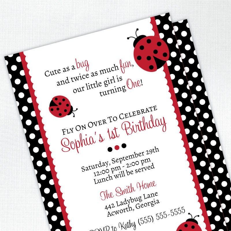 Ladybug First Birthday Party Invitation - PRINTED - Printable file also available Il_570xn