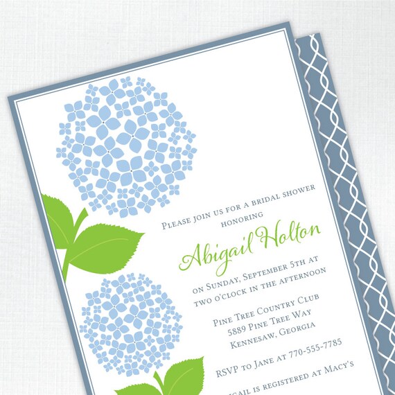 Hydrangea Bridal Shower Invitation - blue - PRINTED - Printable file also available Il_570xn