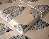 Woodland Hedgehog Hand Printed Wrapping Paper - One Sheet 50 x 70cms - HandmadeandHeritage
