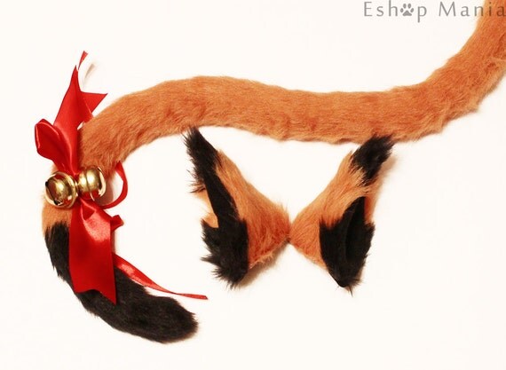 12 cm Cat ears hair Clip & 80 cm Tail Bell Set by