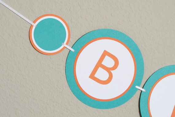 Happy Birthday Banner, Modern Party Banner, Orange and Turquoise Il_570xn