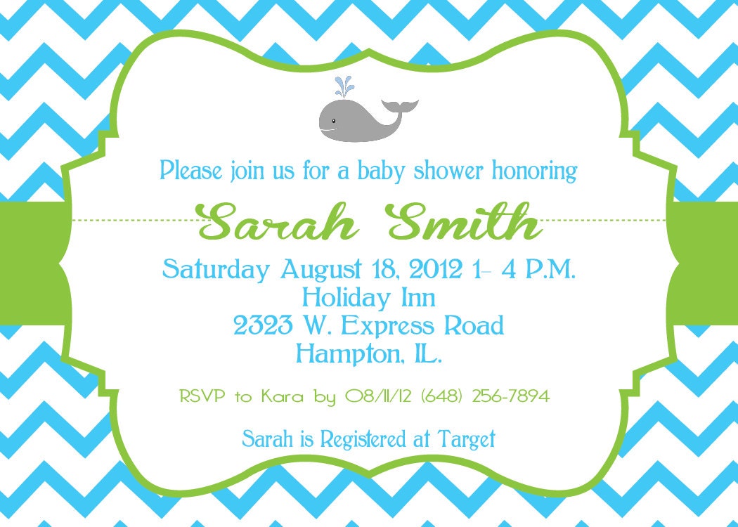 Printable 5X7 Blue & Lime Whale Baby Shower Invitation...by Party Like Paula Il_570xn