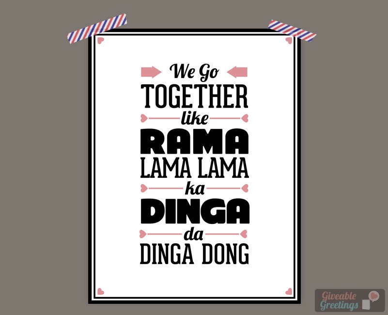 We Go Together Grease Lyrics Art Print Music Typography on Cardstock 8.5x11" Anniversary