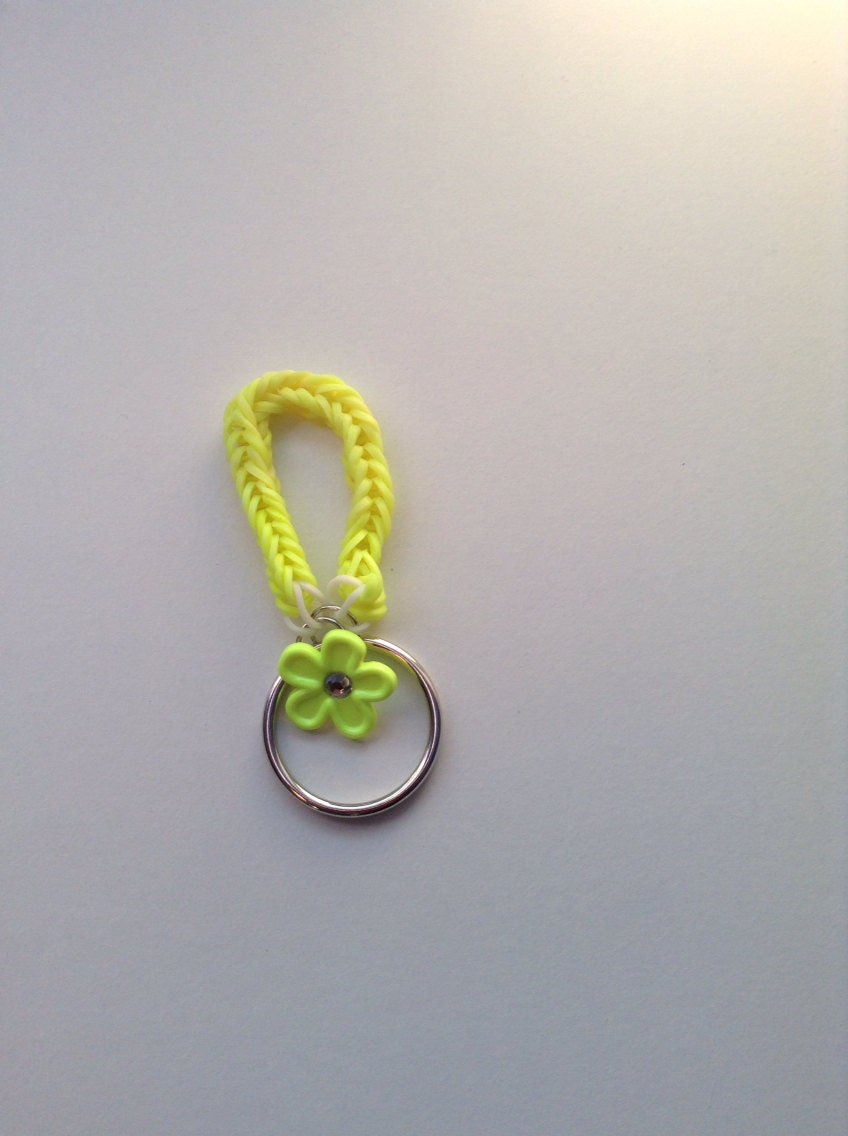 Items similar to Neon Fishtail Rubber Band Rainbow Loom Keychain with a