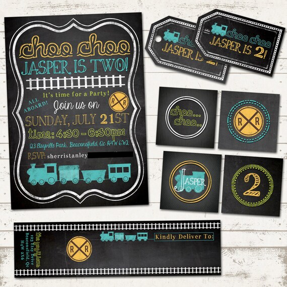 Train Birthday Party Pack- All Aboard - Choo Choo - Blackboard, Chalkboard - Custom, Printable Designs Il_570xn