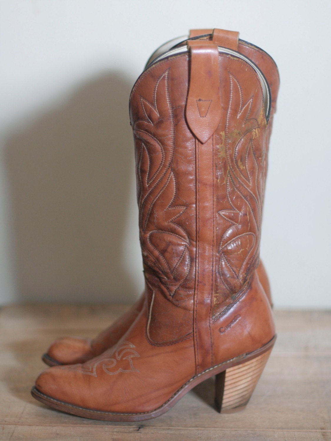 vintage women's high heel leather cowboy boots by TomTomVintage