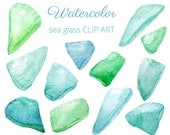 Blue and Green Seaglass - Watercolor CLIP ART - Digital images to download - for scrapbooking, card making, collage, digital creation - SandraOvono