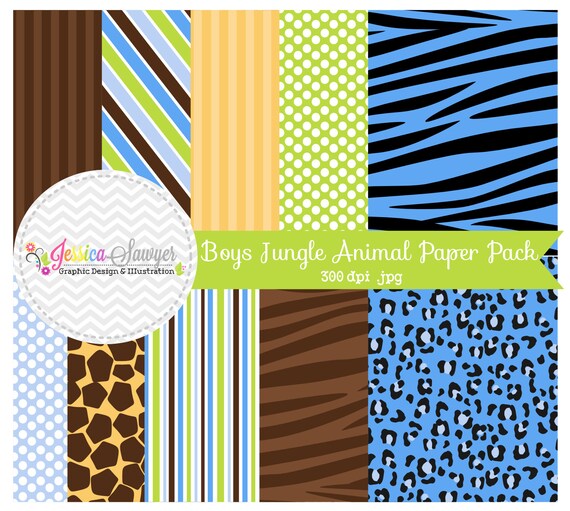 INSTANT DOWNLOAD, boys jungle animal digital papers, safari digital backgrounds, cards, scrapbooking, invites Il_570xn