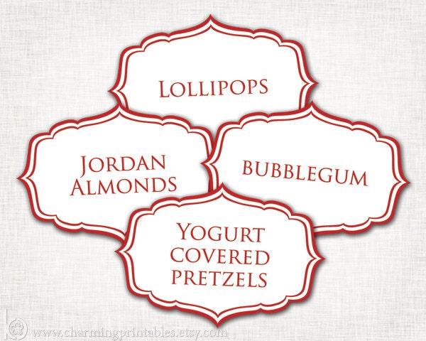 Red Labels - PRINTABLE PDF File - Candy Buffet Labels, Red, Crimson, Wedding or Bridal Shower Il_570xn