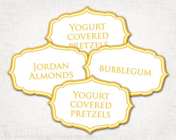 Yellow Labels - PRINTABLE PDF File - Yellow Candy Buffet Labels, Popcorn Ice Cream Dessert Buffet Il_570xn