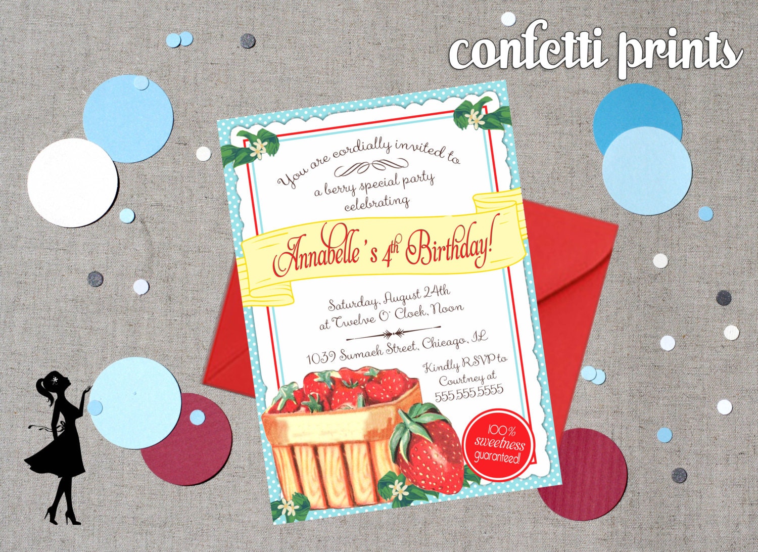 Vintage Birthday Invitation - BERRY SWEET Printable Il_570xn