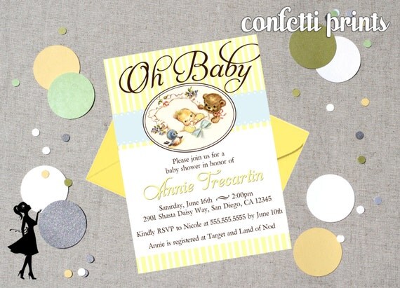 Vintage Baby Shower Invitation - OH BABY Printable Il_570xn
